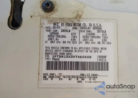 1997 Ford Ranger Splash/Stx/Xlt из США, поврежденный, VIN 1FTDR15X3VTA65658